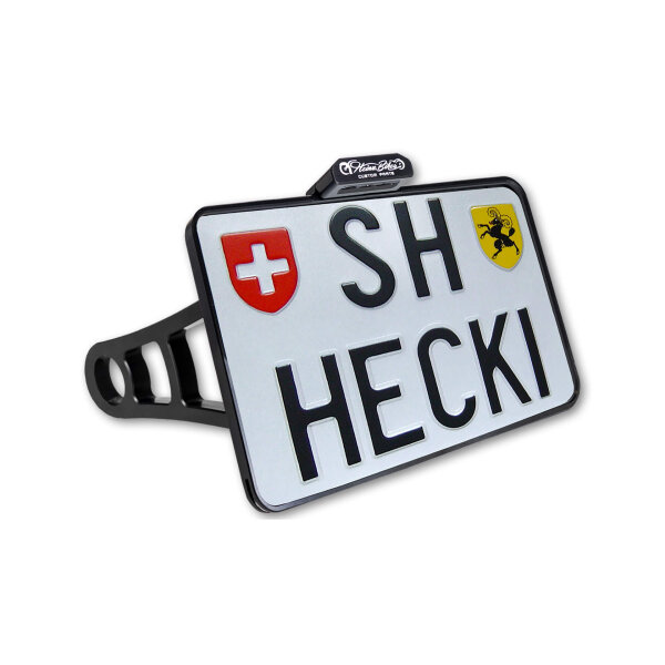 HeinzBikes Side Mount license plate holder, black, Softail until 2017, CH, incl. LED license plate illumination