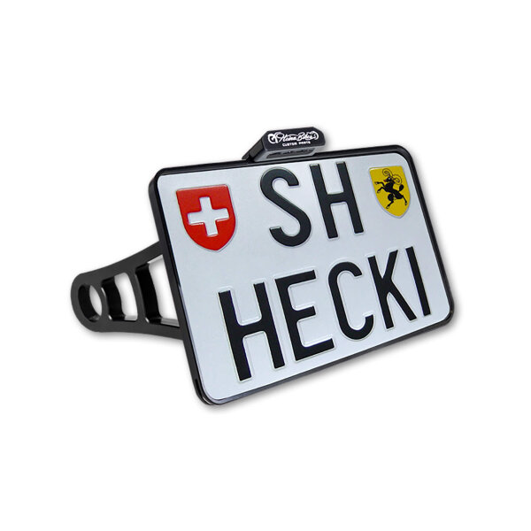 HeinzBikes Side Mount License Plate Holder, black, Breakout & Softail from 2018, CH, incl. license plate illumination