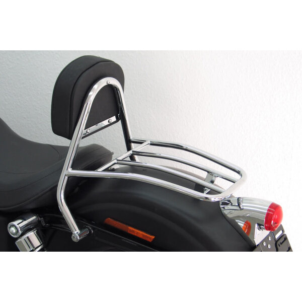 FEHLING Driver Sissy Bar with cushion and carrier, HD Dyna Street Bob 09-
