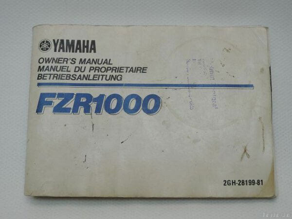 YAMAHA FZR 1000 Ausgabe 1987 2GH-28199-81 Betriebsanleitung Handbuch